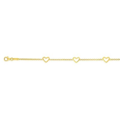 Kids 14K Yellow Gold Open Heart Charm Cable Bracelet (Solid Links) 6''