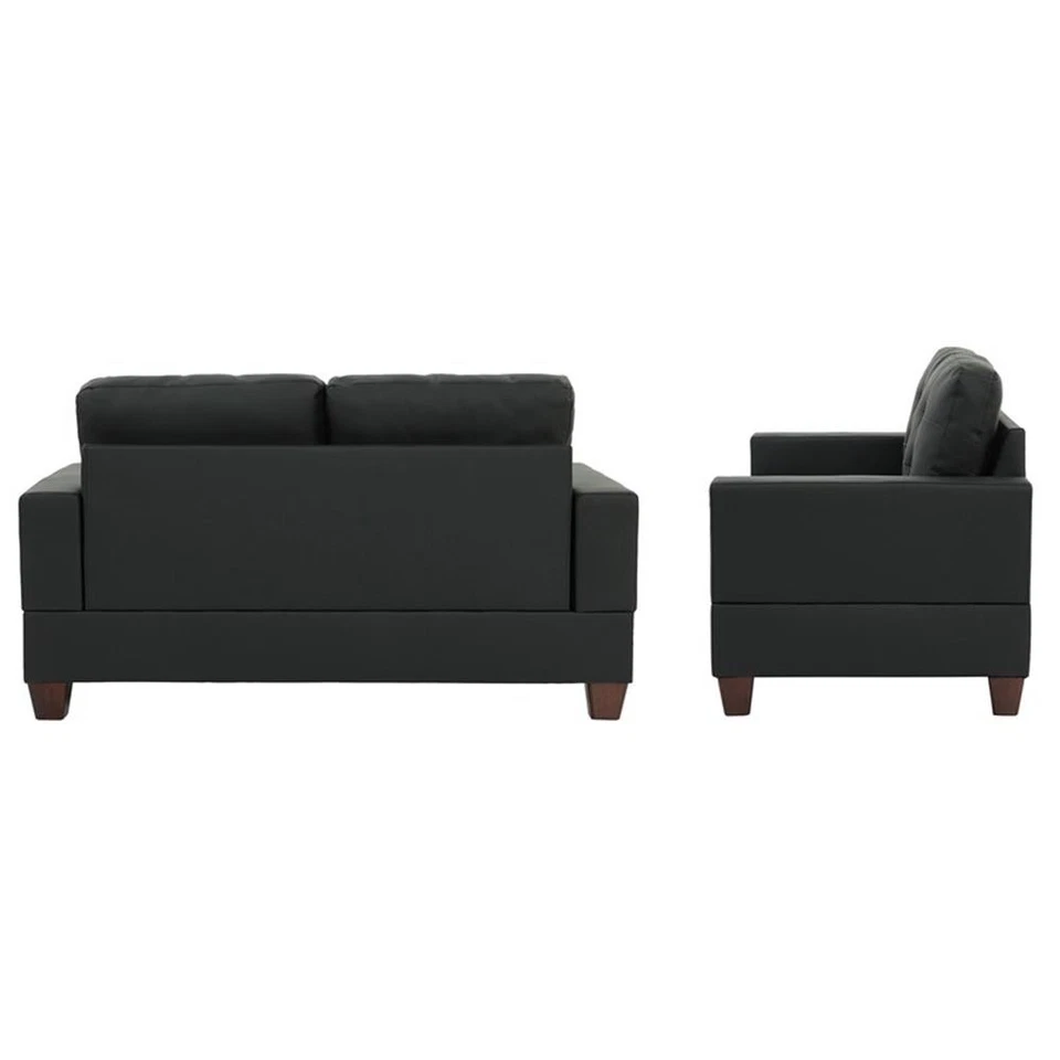 Juego de sofá y sofá loveseat de 2 piezas de cuero sintético Poundex Furniture en color negro Foto 4 de 4