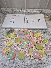 120 Pcs Qunclay Easter Bunny Egg Wooden Ornaments Hanging Decor Farmhouse Party
