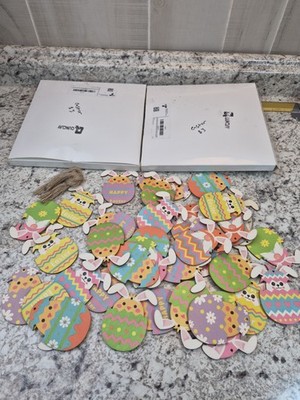 120 Pcs Qunclay Easter Bunny Egg Wooden Ornaments Hanging Decor Farmhouse Party