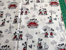 MIckey MInnie Mouse Cotton Fabric Disney PARIS EFFIEL Tower Romance Red Grey