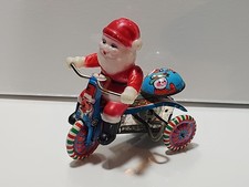 Vintage 1960's Tin Litho Plastic Santa Tricycle Christmas Works