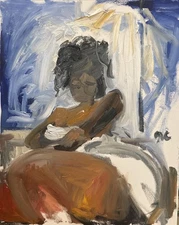 Seaside Figure Cubism Modern Oil On Canvas Painting 16x20 Original Signed