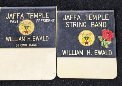 2 Vintage Free Mason  Memorabilia Masonic Jaffa Temple String Band Pocket Badge