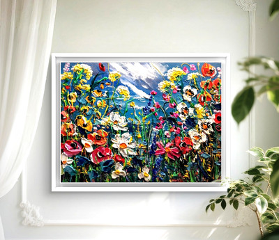 ORIGINAL Acryl Öl BLUMEN GEMÄLDE LEINWAND 30x40 cm ANNA KALUZNA, 
