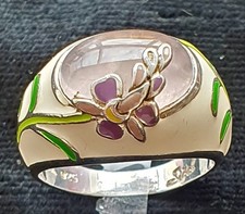 Schmuck David Sigal Ring Silber 925 Designerring mit Rosenquarz und Emaille