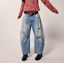 Free People Good Luck Barrel Jeans SOLDOUT 26 Barnyard Blue Mid Rise We The Free