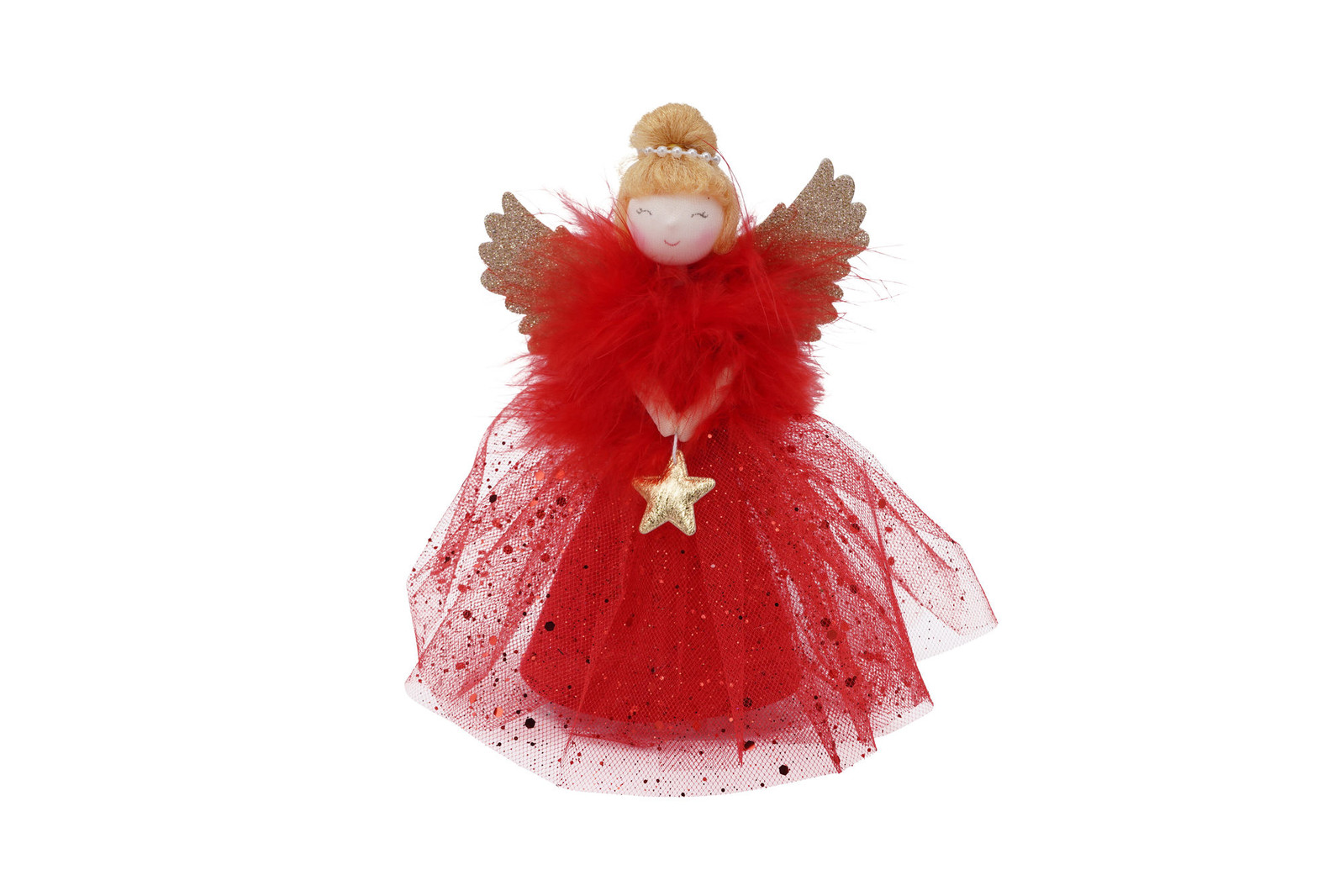 Red Light Up Angel Tree Topper with Batteries 18cm Christmas Gift