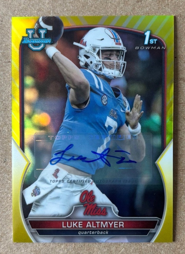 2022 Bowman University Chrome Prospect Autographs #43 Luke Altmyer Yellow /75