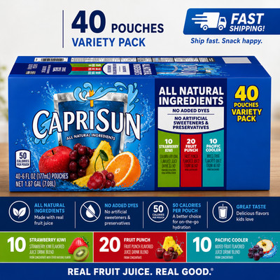 Capri Sun 100% Juice Variety Pack, 6 fl. oz. pouches, 40 pk.