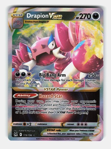 Drapion VSTAR 119/196 Holo VSTAR Rare Lost Origin Pokemon Near Mint