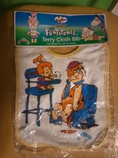 VINTAGE Flintstones Terry Cloth Bib Fred and Pebbles Chose 1 Blue or Yellow 