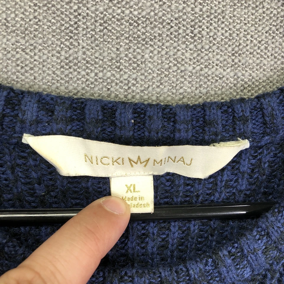 Suéter Nicki Minaj Mujer Extra Grande Azul Tejido Cremallera Pullover Acrílico Informal Foto 3 de 4