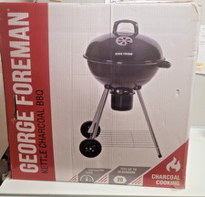 George Foreman Charcoal BBQ Kettle Barbecue Portable with Wheels Black GFKTBBQ