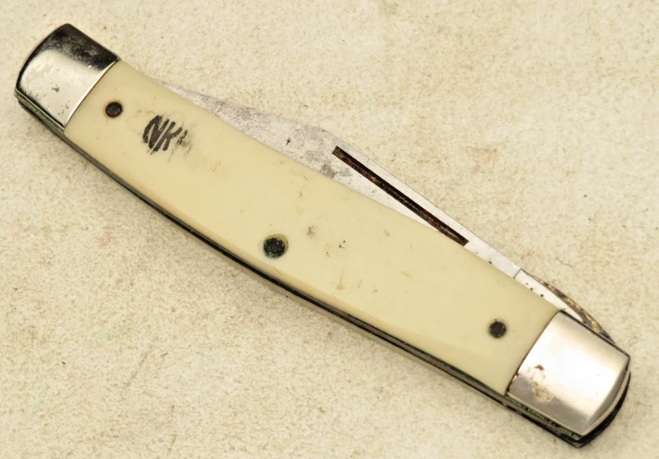 Vintage Colonial USA Made Liner Lock Knife - Carbon Steel Blade - White Handles - Image 4 of 4