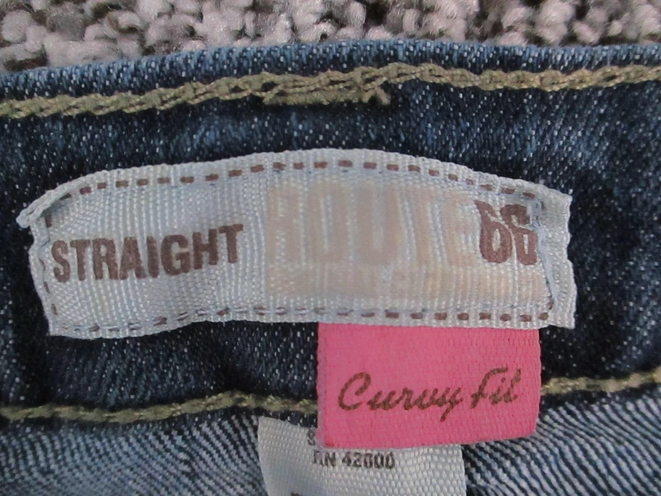 Pantalones de mezclilla Route 66 para mujer 12 azules rectos calce curvilíneo elástico solapa trasera 35x30 Foto 4 de 4