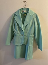   Vintage 70s Marty Gutmacher Mint Green Skirt Suit Encron Knit Mod Blazer Set M  