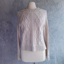 GAP Ivory Cable Knit Sweater Size S Cotton Fisherman Twee Heritage Preppy