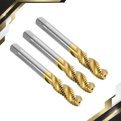 3 Set Spiral Flute Thread Taps 3/8-16 UNC Titanium Coated Screw Threading