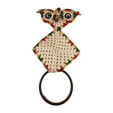 Crochet Art Multi Color OWL 19.5  WALL HANGING HOLDER RETRO 1970S MCM HIPPIE