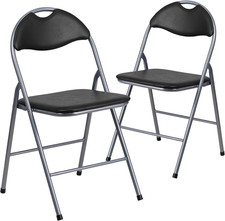 2 Pack HERCULES Series Black Vinyl Metal Folding Chair with Carrying Handle