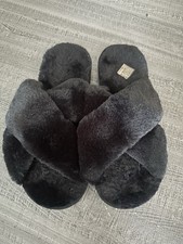 Women's Black Faux Fur Crossband Slide Slippers