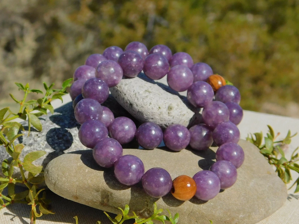 Purple Lepidolite Natural Gemstone Bracelet for Calm Emotions to Relieve Stress