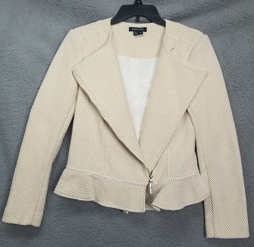 Paperwhite Damen-Blazer Größe 4 elfenbein gold Reißverschluss Rüschensaum adrett kariert - Bild 5 von 11
