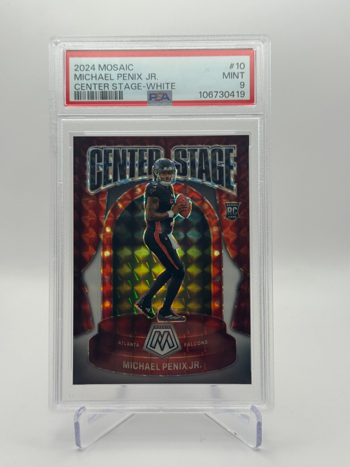 2024 Mosaic Michael Penix Jr. Center Stage White Prizm /25 PSA 9 Falcons #10 SSP