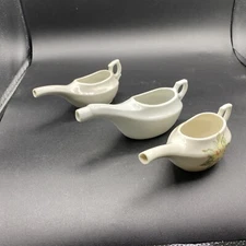 3 Antique Porcelain Invalid Feeders White Ivory Flora Boat Feeder