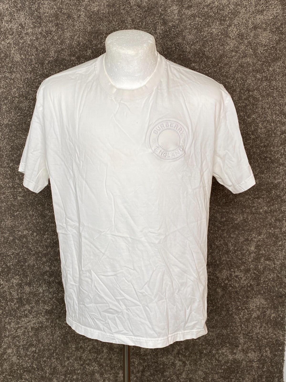 Burberry London England T-Shirt Mens Medium White Short Sleeve Logo Crewneck Log
