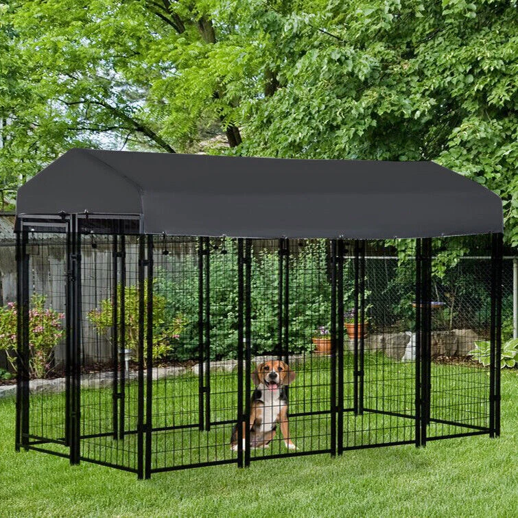 X Large Metal Dog Kennel Outdoor Patio Animal Runs Crates Big Playpen Roof  Cover