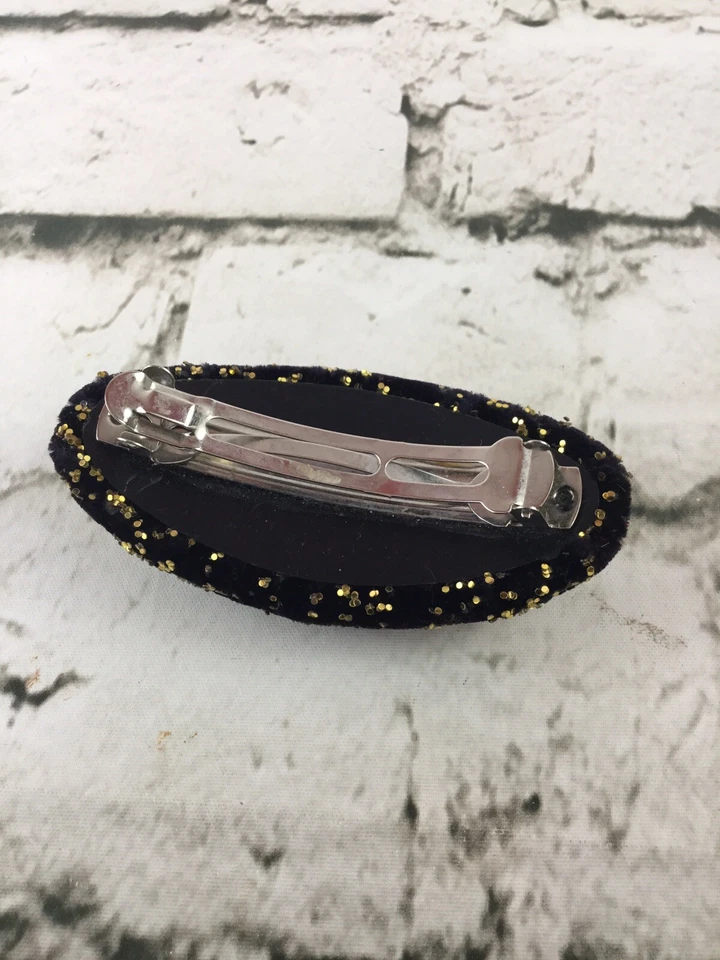 Hermosa pinza retro vintage años 80 terciopelo negro detalles dorados Foto 3 de 4