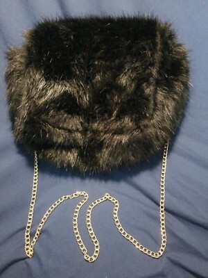 Bag Faux Fur Black Bear Skin Purse Handbag Shoulder Crossbody w/Chain Forever 21