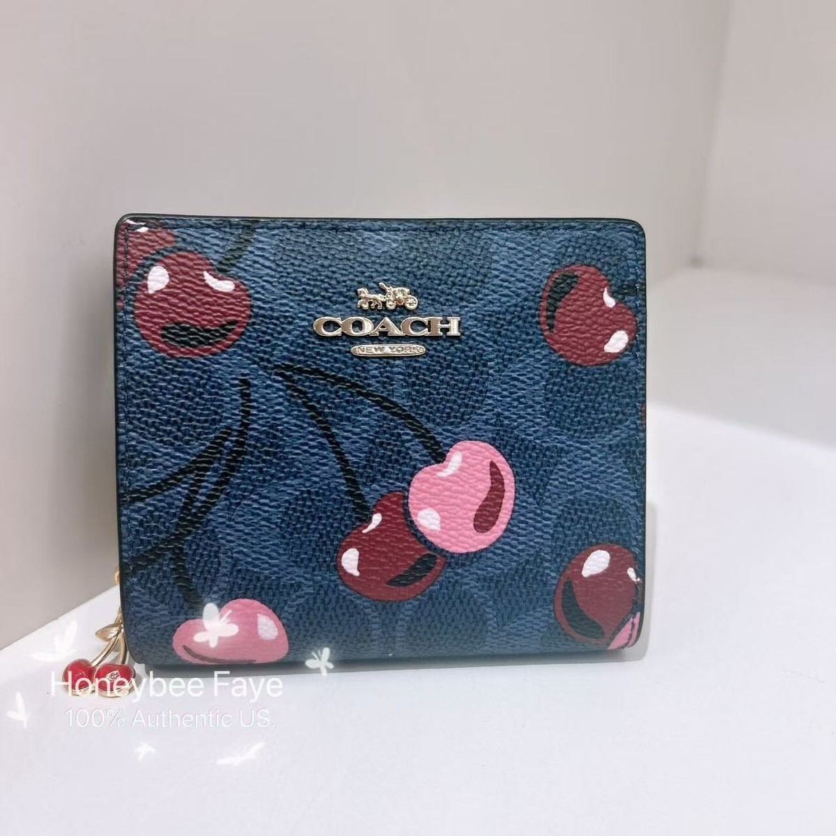 NWT Coach Snap Wallet In Signature Canvas With Cherry Print