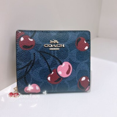 NWT Coach Snap Wallet In Signature Canvas With Cherry Print