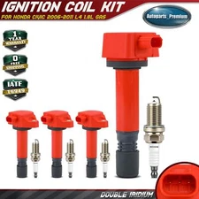4x Red Ignition Coil & 4x Double Iridium Spark Plug Kit for Honda Civic L4 1.8L