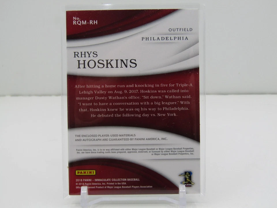 RHYS HOSKINS 2018 PANINI IMMACULATE QUAD RELIC AUTOGRAPH AUTO! #15/99! - Image 2 of 2