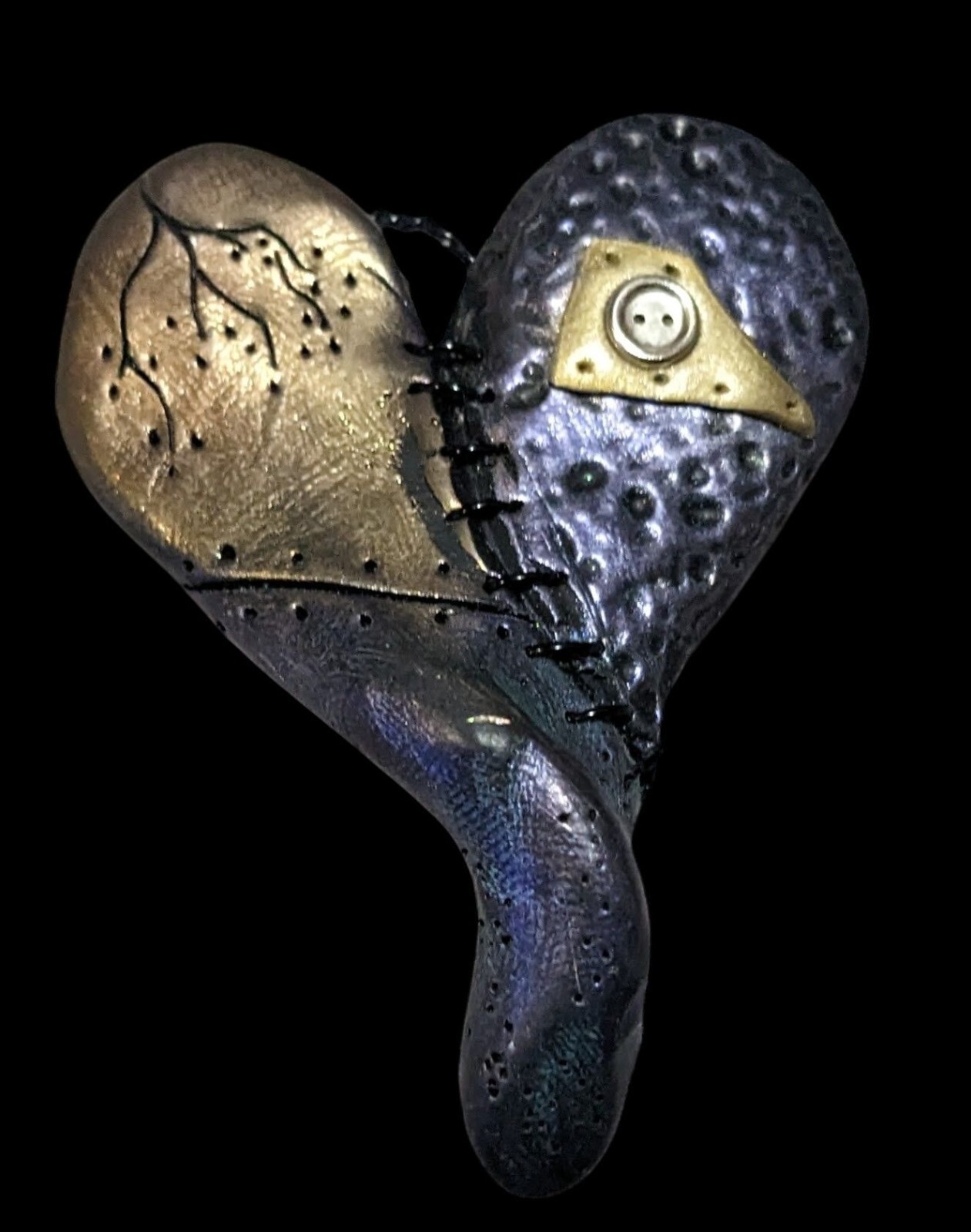 Gothic Handmade Patchwork Heart Metallic Pendant - image 1