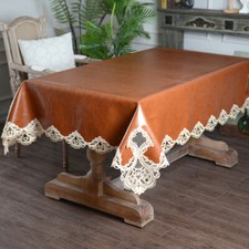Heavy Duty Leather Waterproof Tablecloths Lace Floral Rectangle Wipeable Country