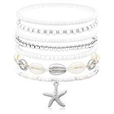 Beach Bracelets for Women Bohemian Stackable Heishi Surfer Bracelet Set Elast...