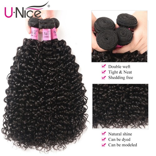 UNice Cambodian Curly 3 Bundles of Human Hair Extensions 100% Virgin Hair Weaves - Picture 5 of 14