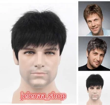 Mens Short Black Brown Hair Wig Synthetic Daily Natural Cosplay Party Full Wigs