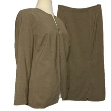 Elana by Tanner Women Suit 2 Pc Skirt A Line Full Zip Jacket Professional Tan 14