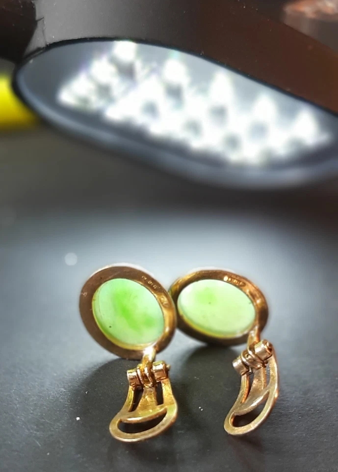 Orecchini Vintage In Giada Argento Dorato - Immagine 4 di 4