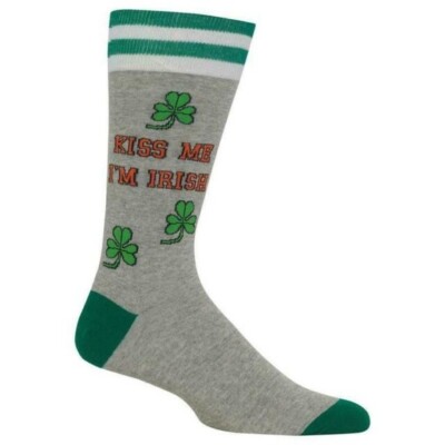 Hot Sox Men's Socks Kiss me I m Irish Grey /Green Size 6-12.5 NEW