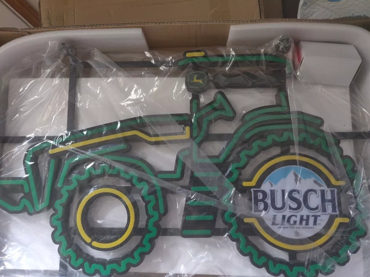 John Deere Tractor Busch Light Beer LED / Neon Farmers Farming Corn - New  in Box