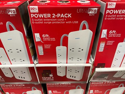 JASCO UltraPro Elite Power 2Pack 3 Extension 6 Surge Protector Outlet 3 USB Port