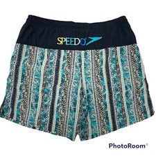 Vtg 80 90s Speedo Men Spell Out Blue Tribal Swim Trunks Surfer Beach Shorts L