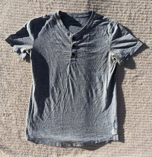 American Eagle Shirt Men's Gray Henley 1/4 Button Short Sleeve- S